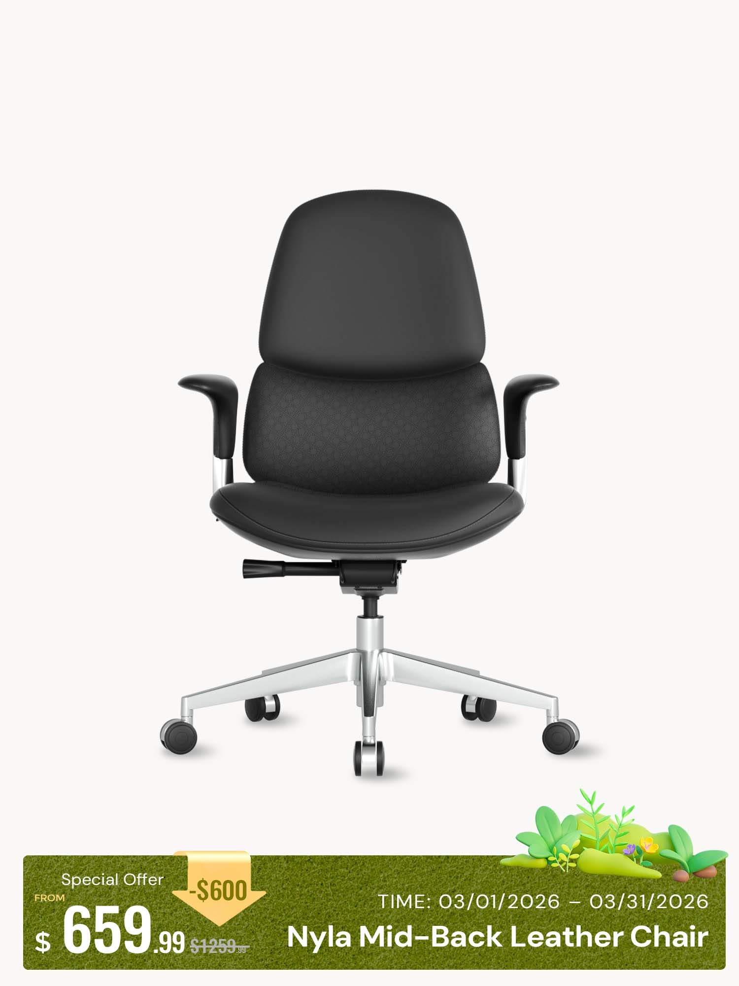 Nyla Mid-Back Leather Chair with Easy Adjustment