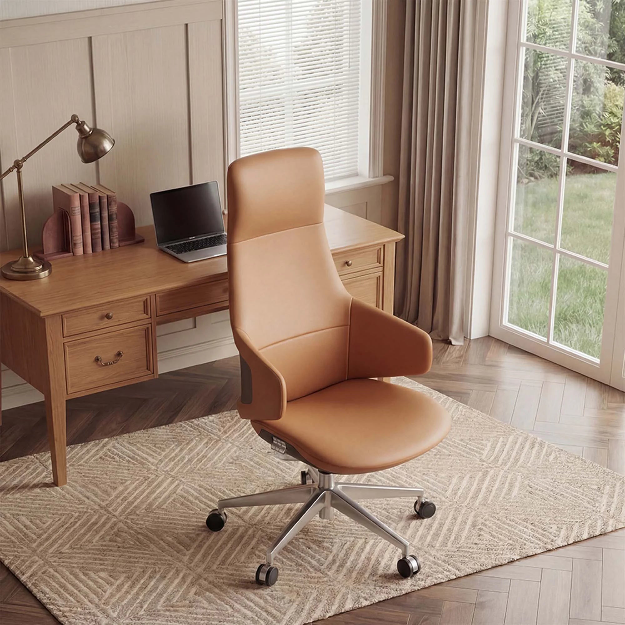 Natia Leather Office Chair with Wraparound Lumbar