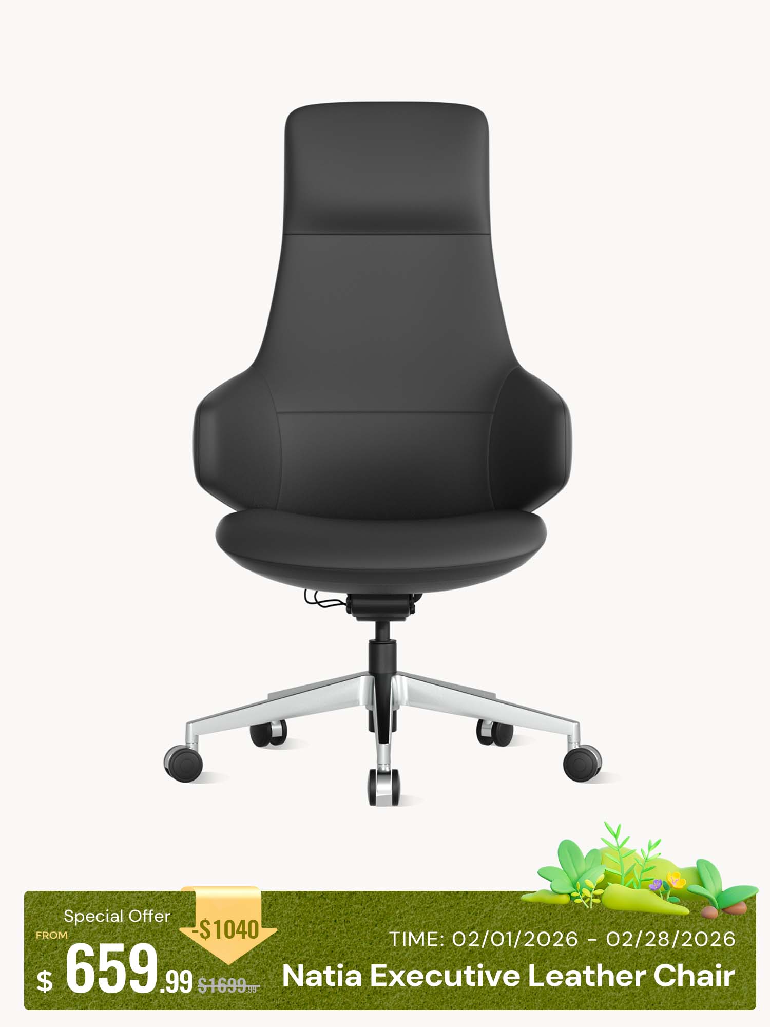 Natia Leather Office Chair with Wraparound Lumbar