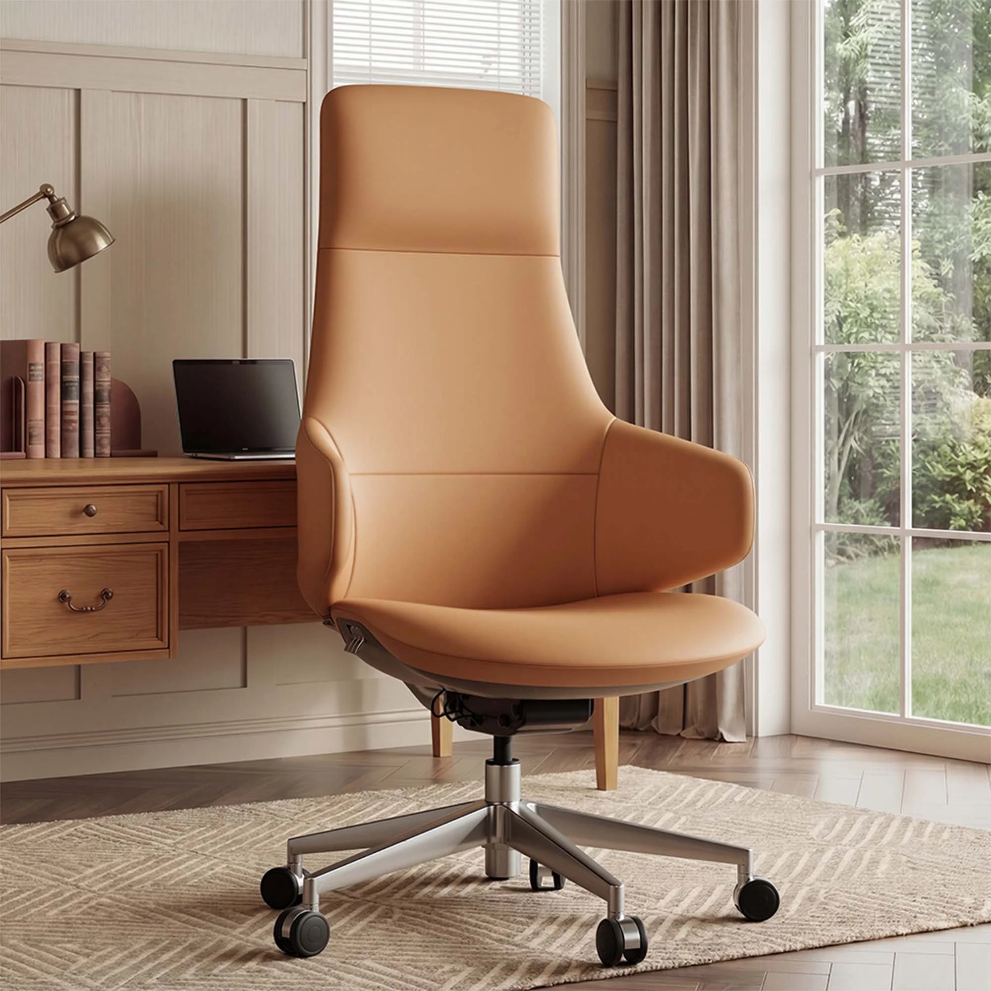 Natia Leather Office Chair with Wraparound Lumbar