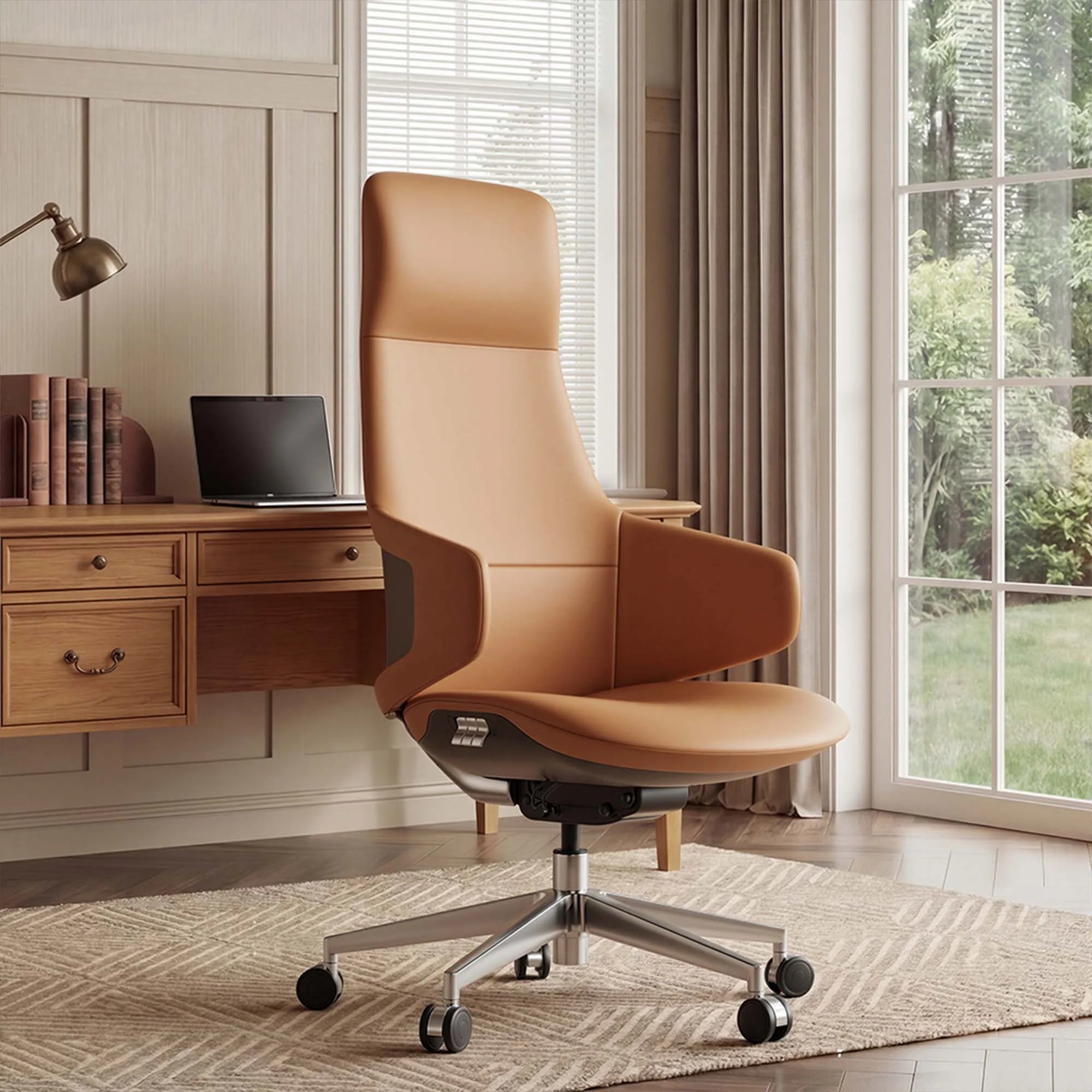 Natia Leather Office Chair with Wraparound Lumbar