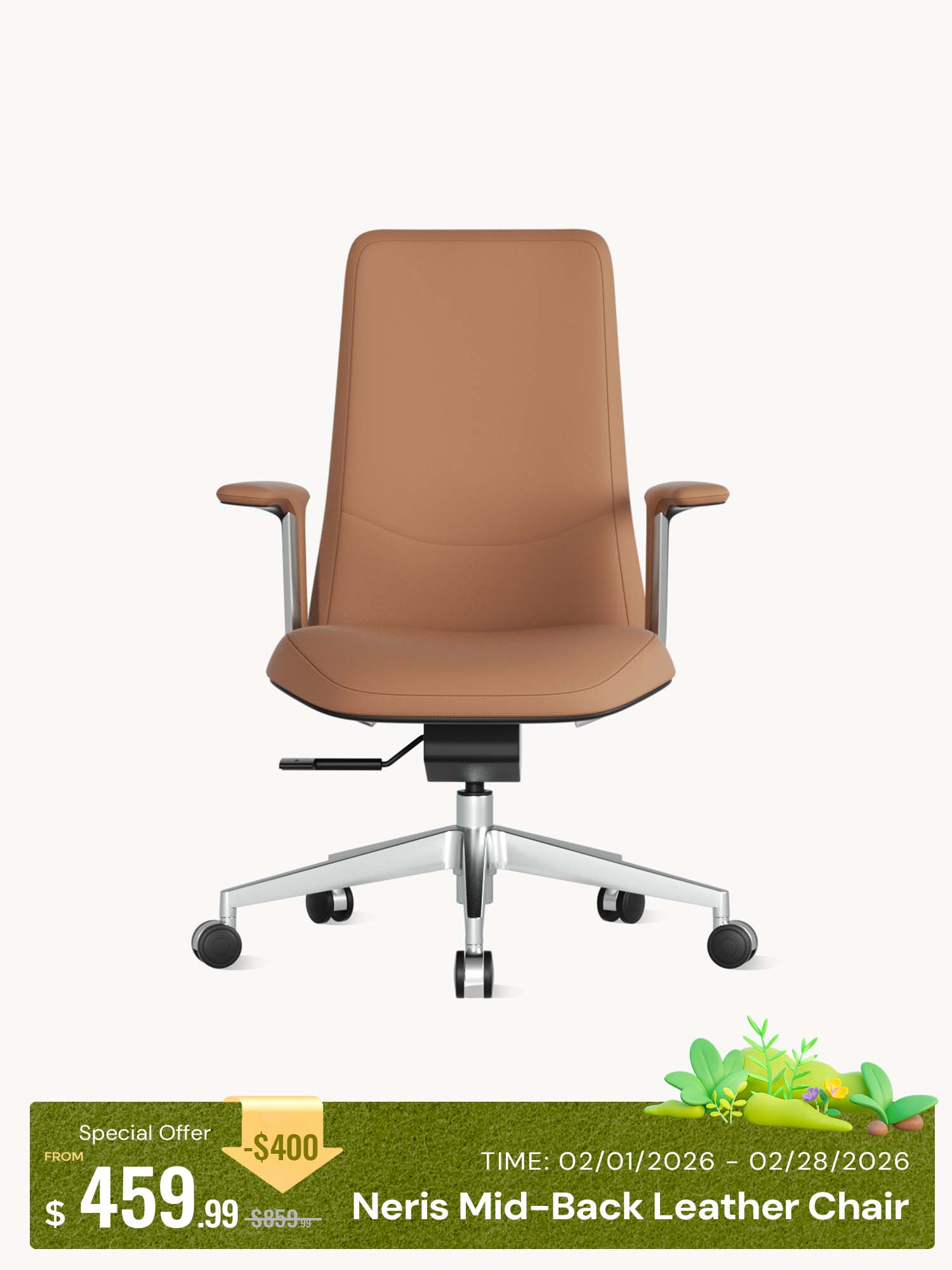 Neris Mid-Back Leather Office Chair with Best Value