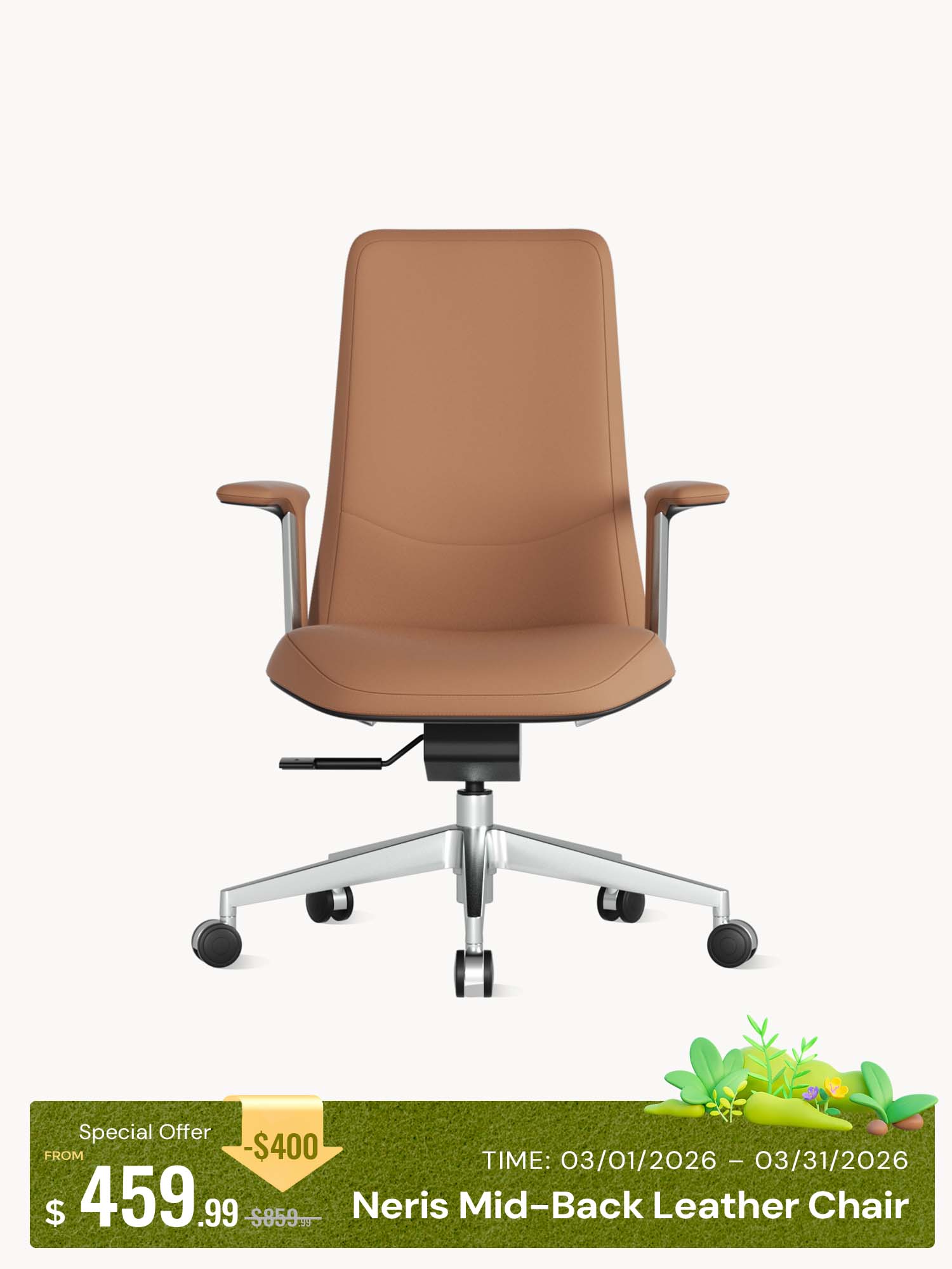 Neris Mid-Back Leather Office Chair with Best Value