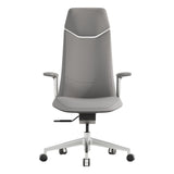 Office chair with high back, light gray leather-look upholstery, armrests, star base with casters