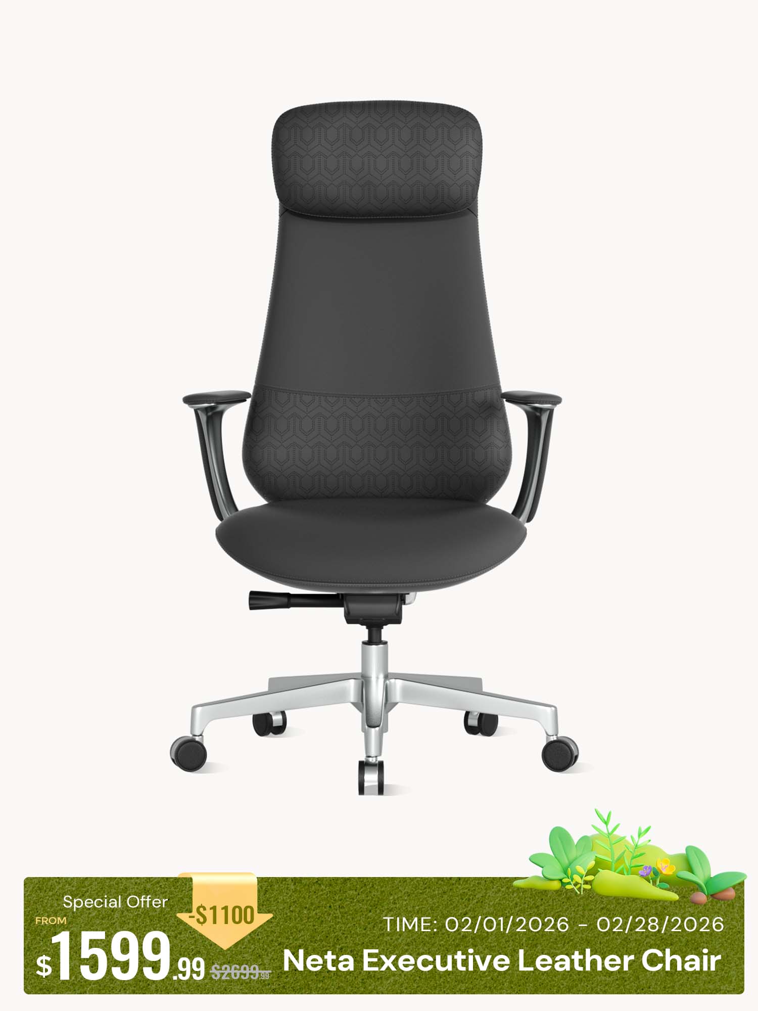 Neta Premium Leather Chair with Headrest