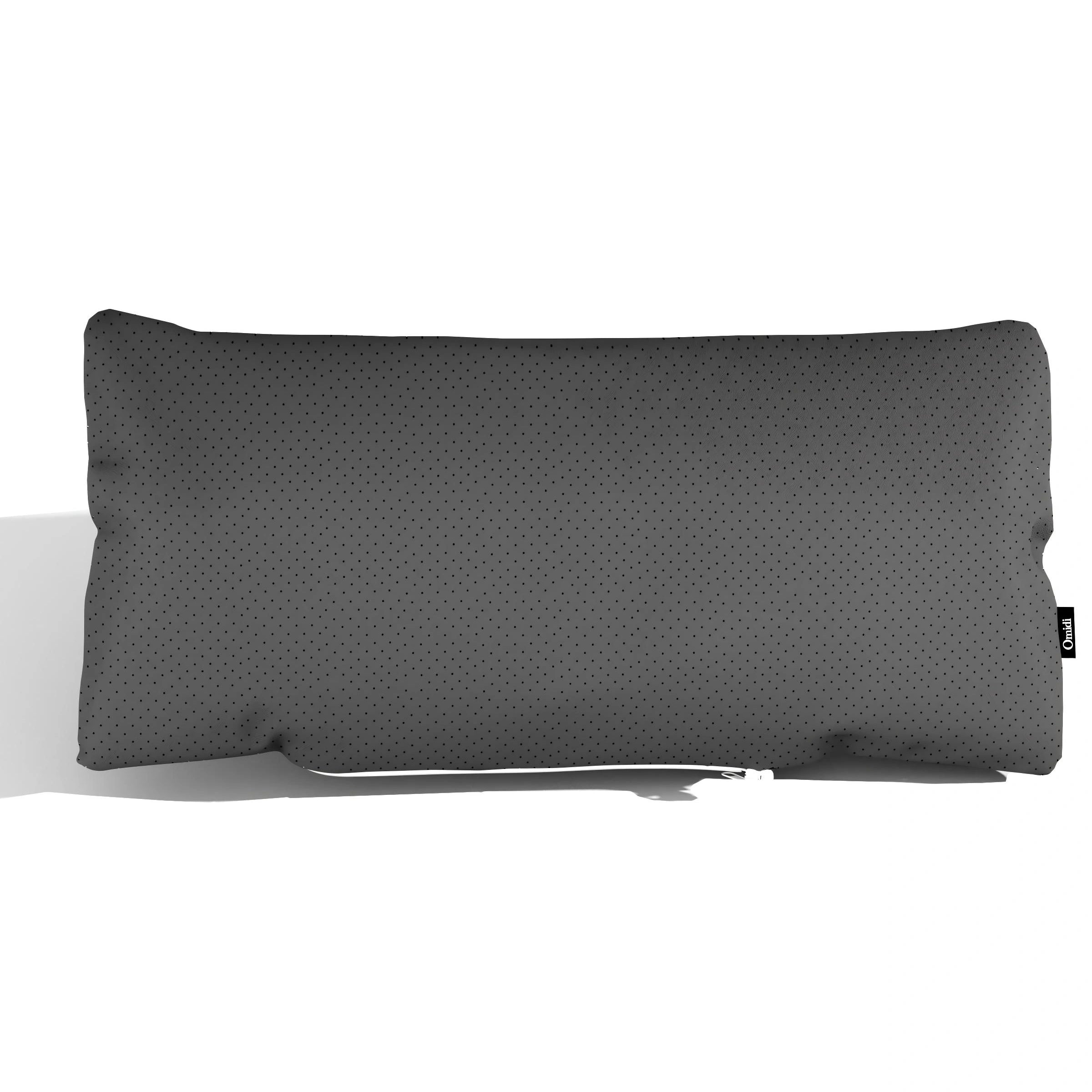 Charcoal full-grain leather cushion with dotted texture and side tag