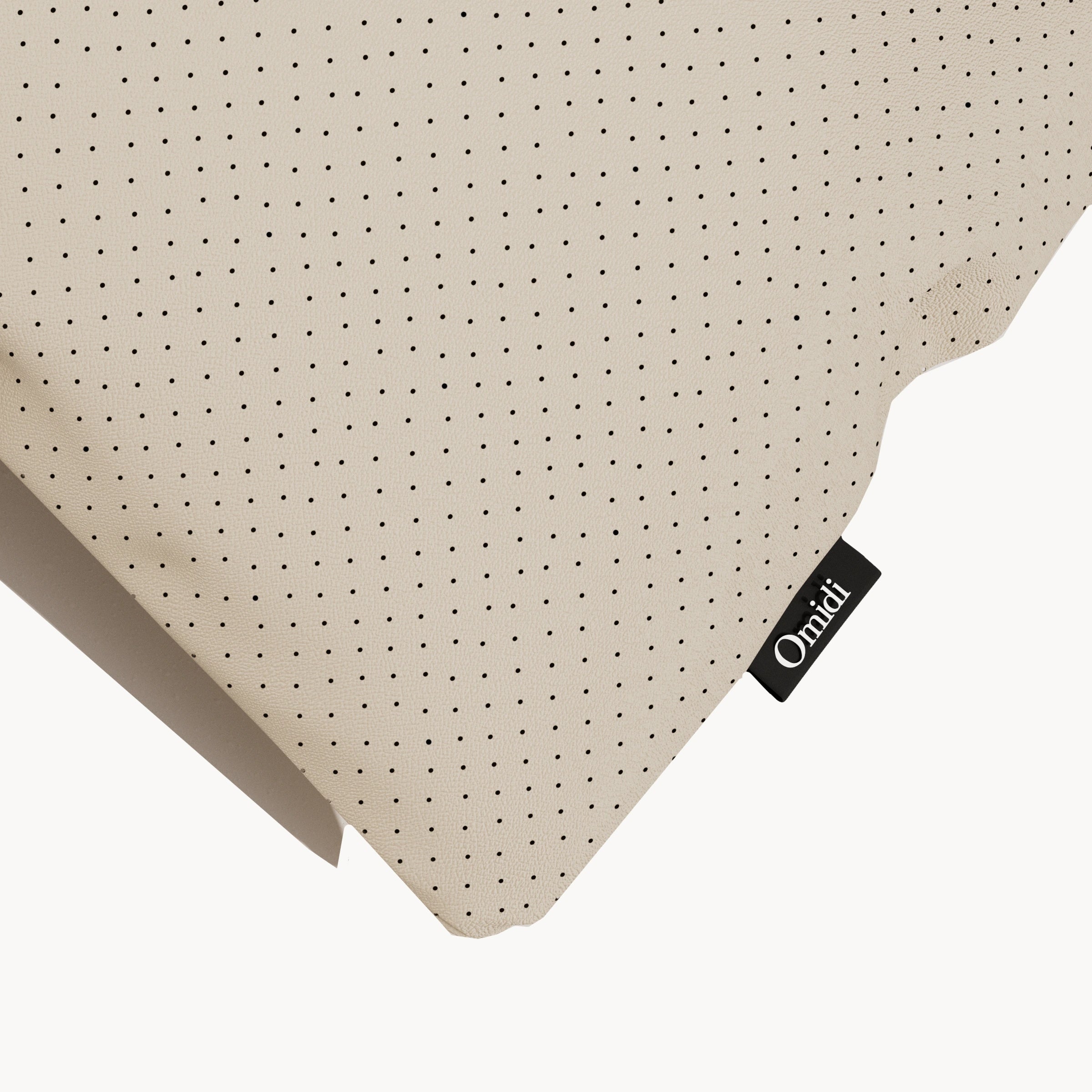 Beige perforated leather cushion corner with Omidi tag