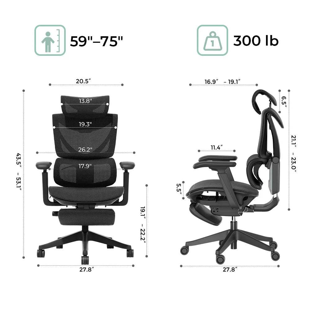 Welax-S7 Ergonomic Office Chair with Three-Button Adjustment