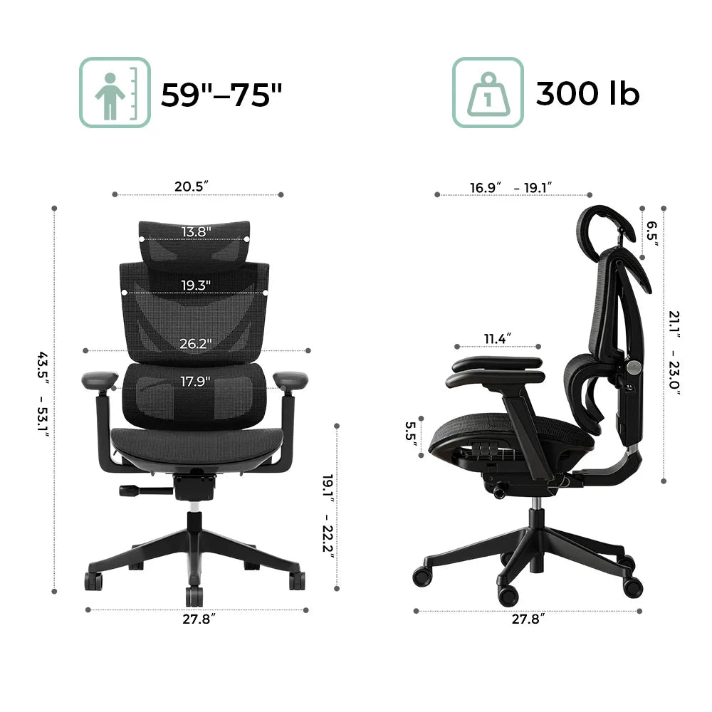 Welax-S7 Ergonomic Office Chair with Three-Button Adjustment